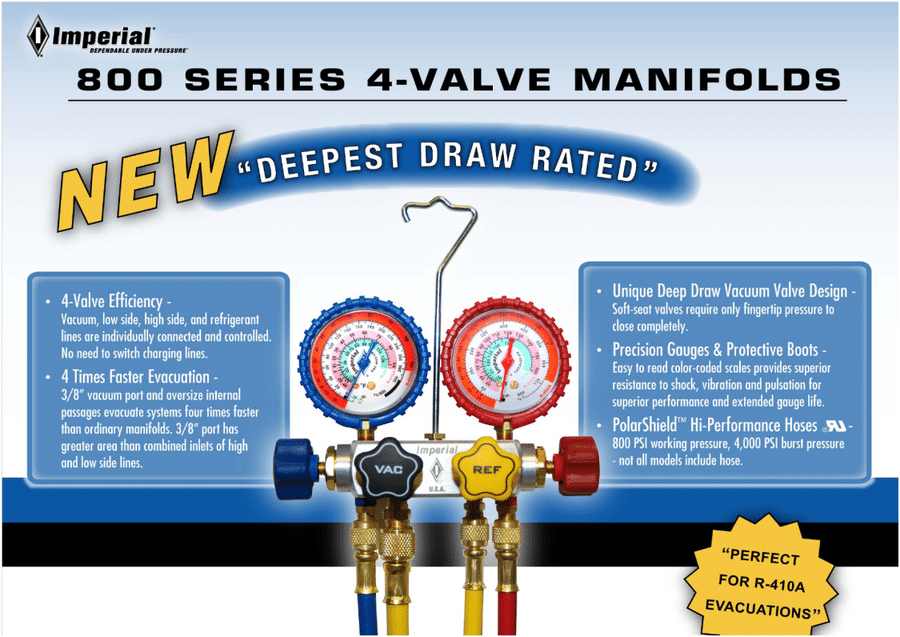 4 VALVE MANIFOLD (R410A) WITH 3X60"HOSES, SIGHT GLASS & 60" VACUUM HOSE